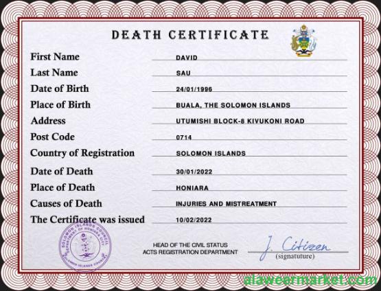 Solomon vital record death certificate PSD template